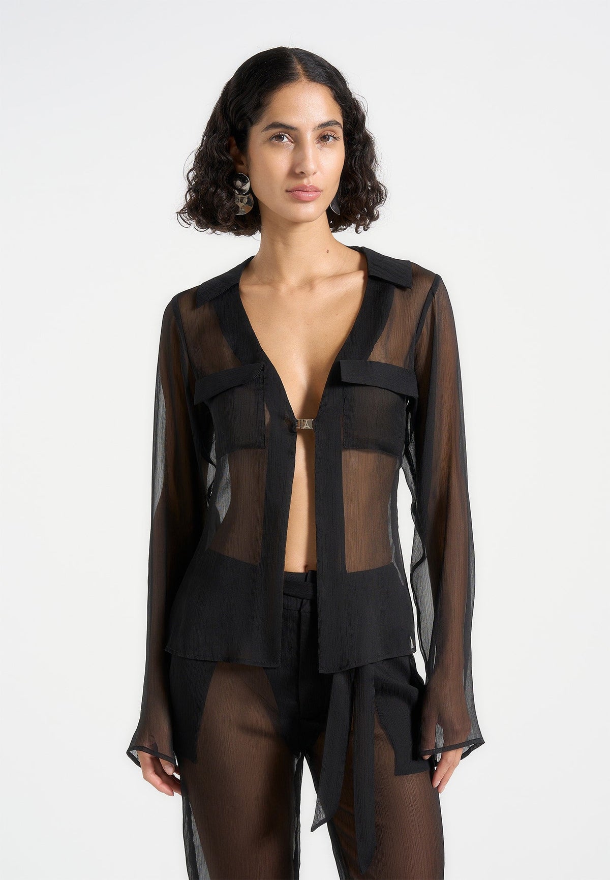 Sheer Shirt with Clasp - Black