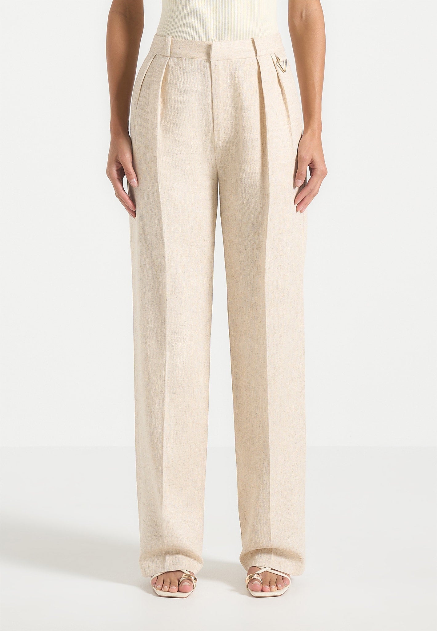 Julie - Linen Twin Pleat Trousers - Natural