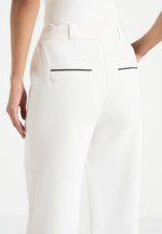 Mina - Contrast Piped Pleated Trousers - White/Black