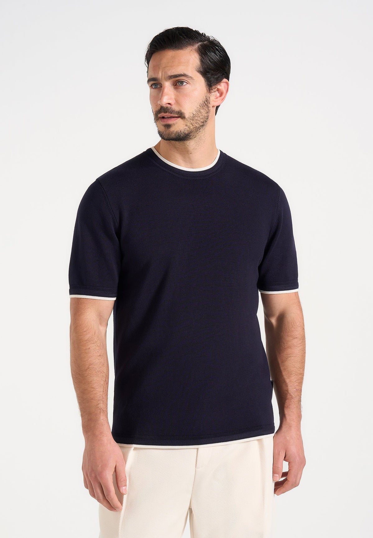 Wyatt - Contrast Knit T-Shirt - Navy