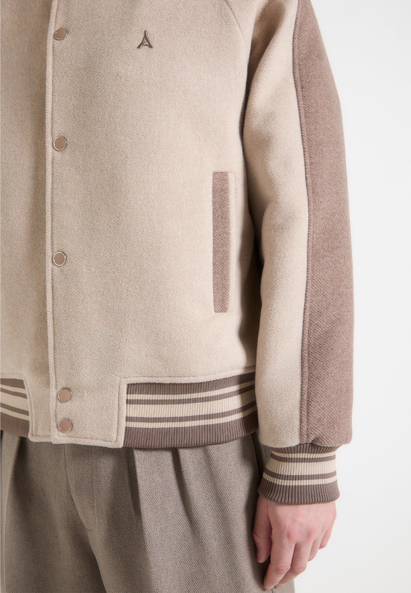 Andre - Contrast Wool Blend Varsity Jacket - Beige