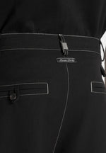 Marceau - Contrast Stitch Barrel Leg Pants - Black