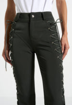Ambre - Drill Lace Up Flared Pants - Olive
