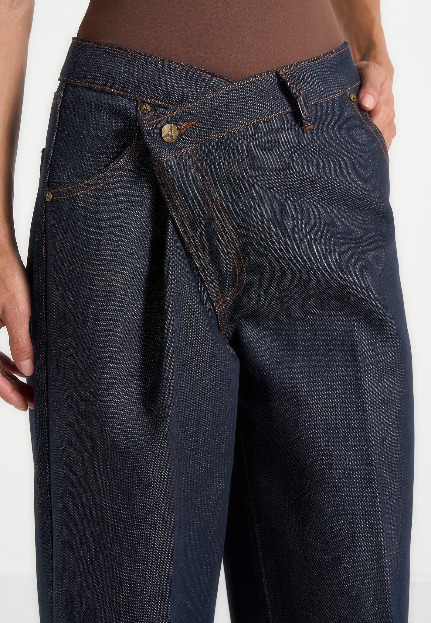 Astrid - Wrapover Denim Wide Leg Jeans - Indigo