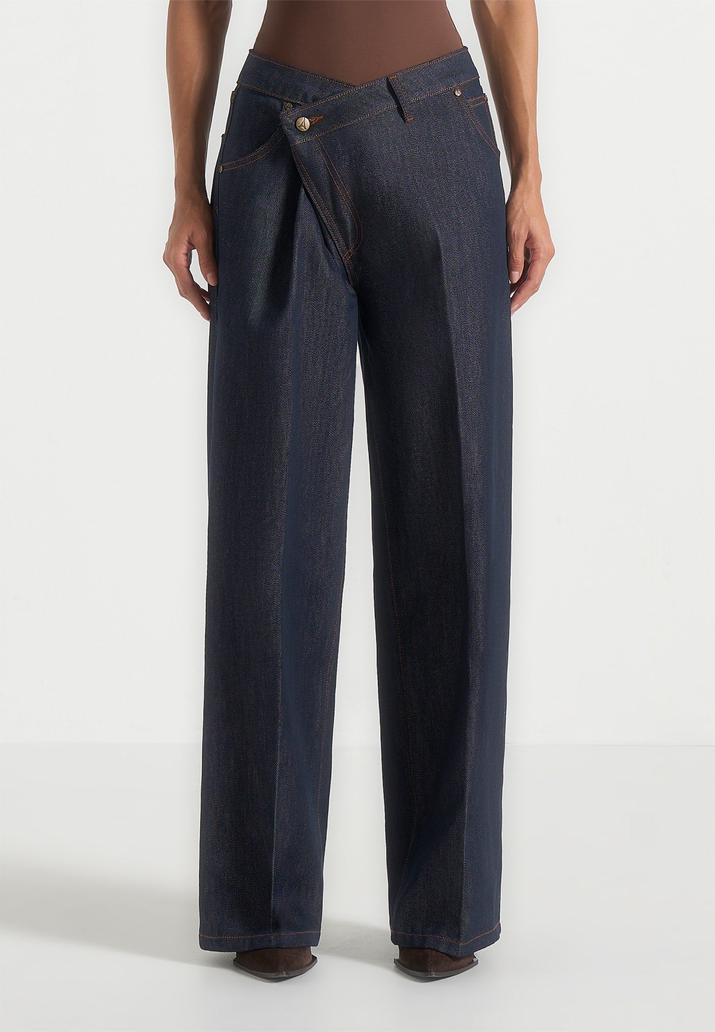 Astrid - Wrapover Denim Wide Leg Jeans - Indigo 