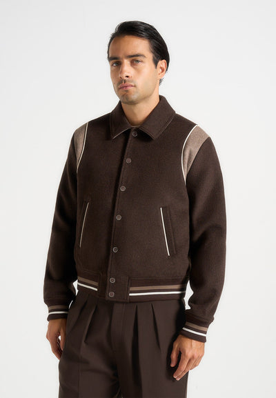 Nico - Contrast Wool Varsity Jacket - Brown