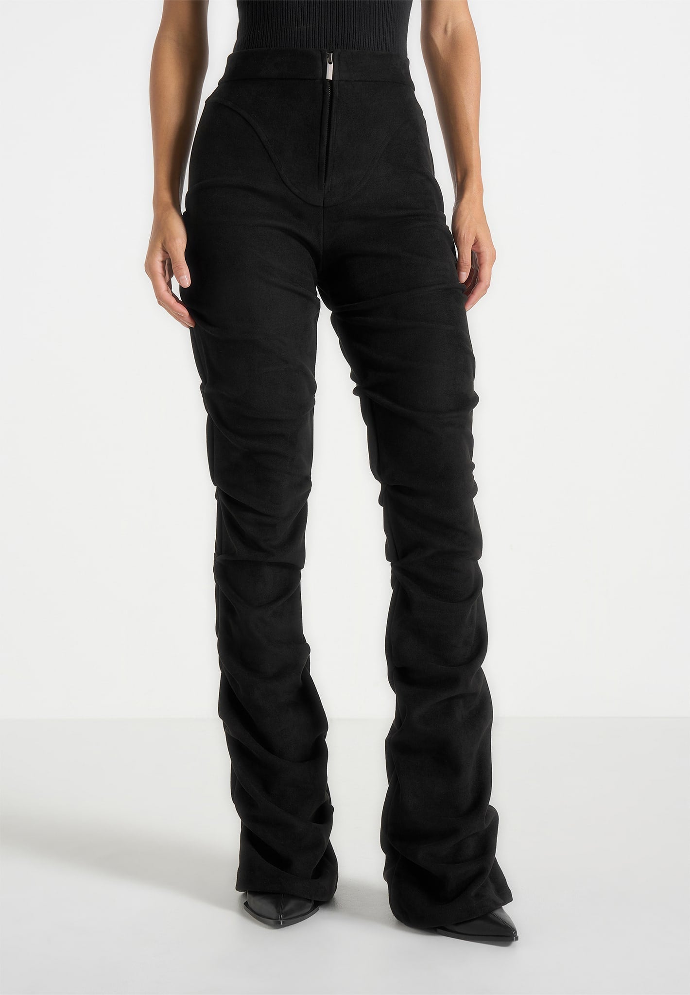 caroline-tacked-suede-fit-and-flare-trousers-black