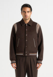 Nico - Contrast Wool Varsity Jacket - Brown