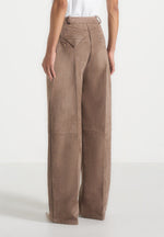 Solene - Suede Wide Leg Pleated Trousers - Taupe