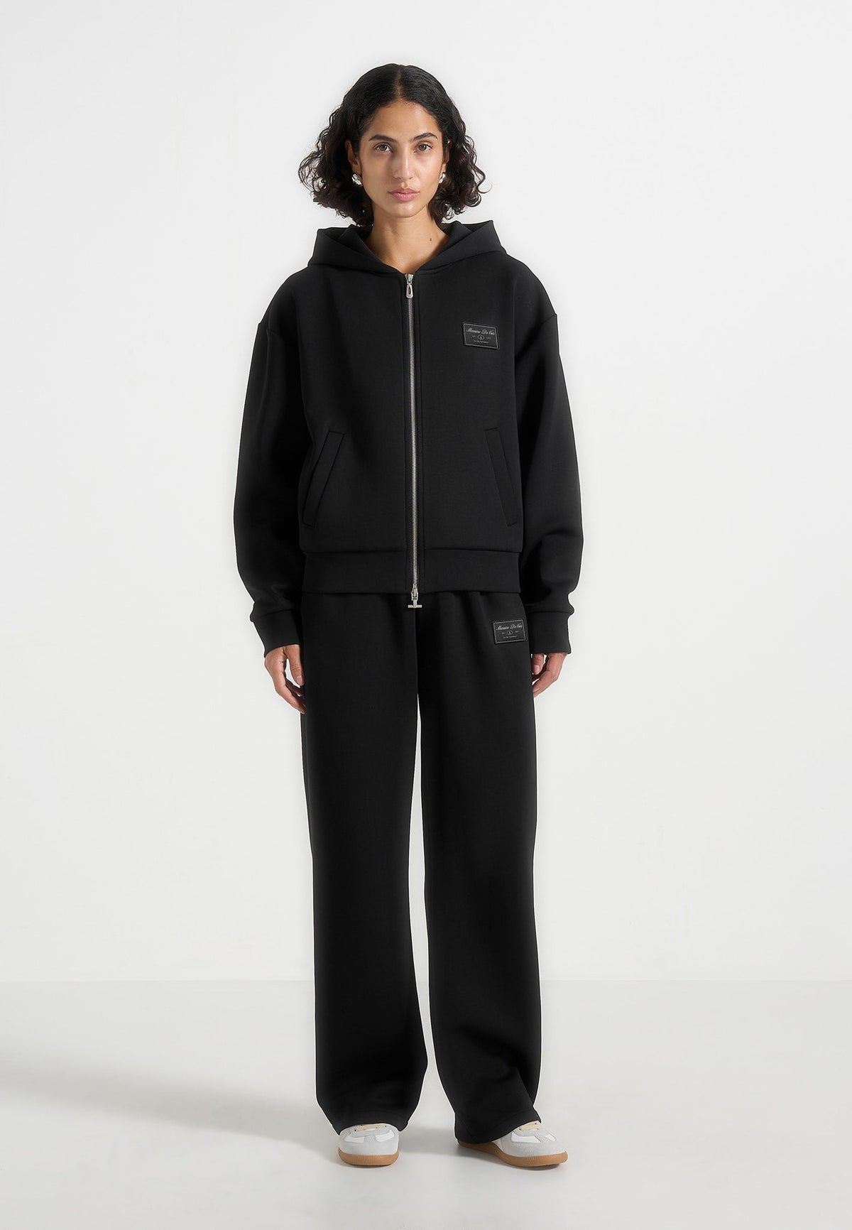 Ray - Unisex Neoprene Cropped Zip Hoodie - Black
