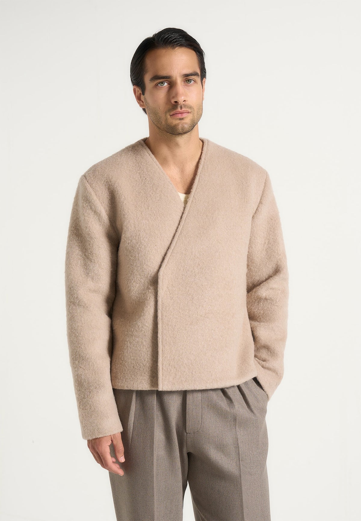 Loris - Kimono Minimal Wool Jacket - Beige