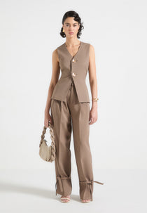 Simone - Cinch Waistcoat with Oversized Buttons - Taupe