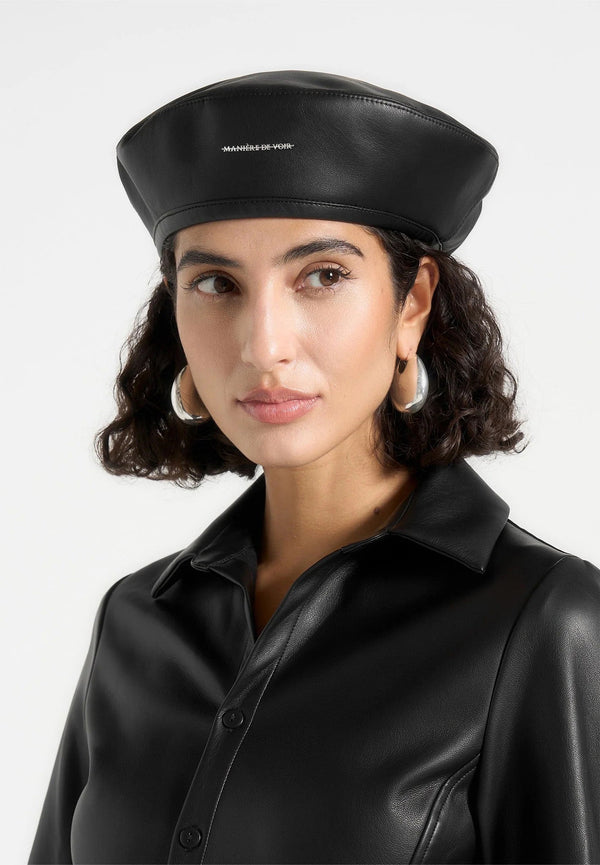Anya - Leather Beret - Black
