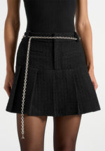 Edith - Tweed Pleated Skort With Chain - Black