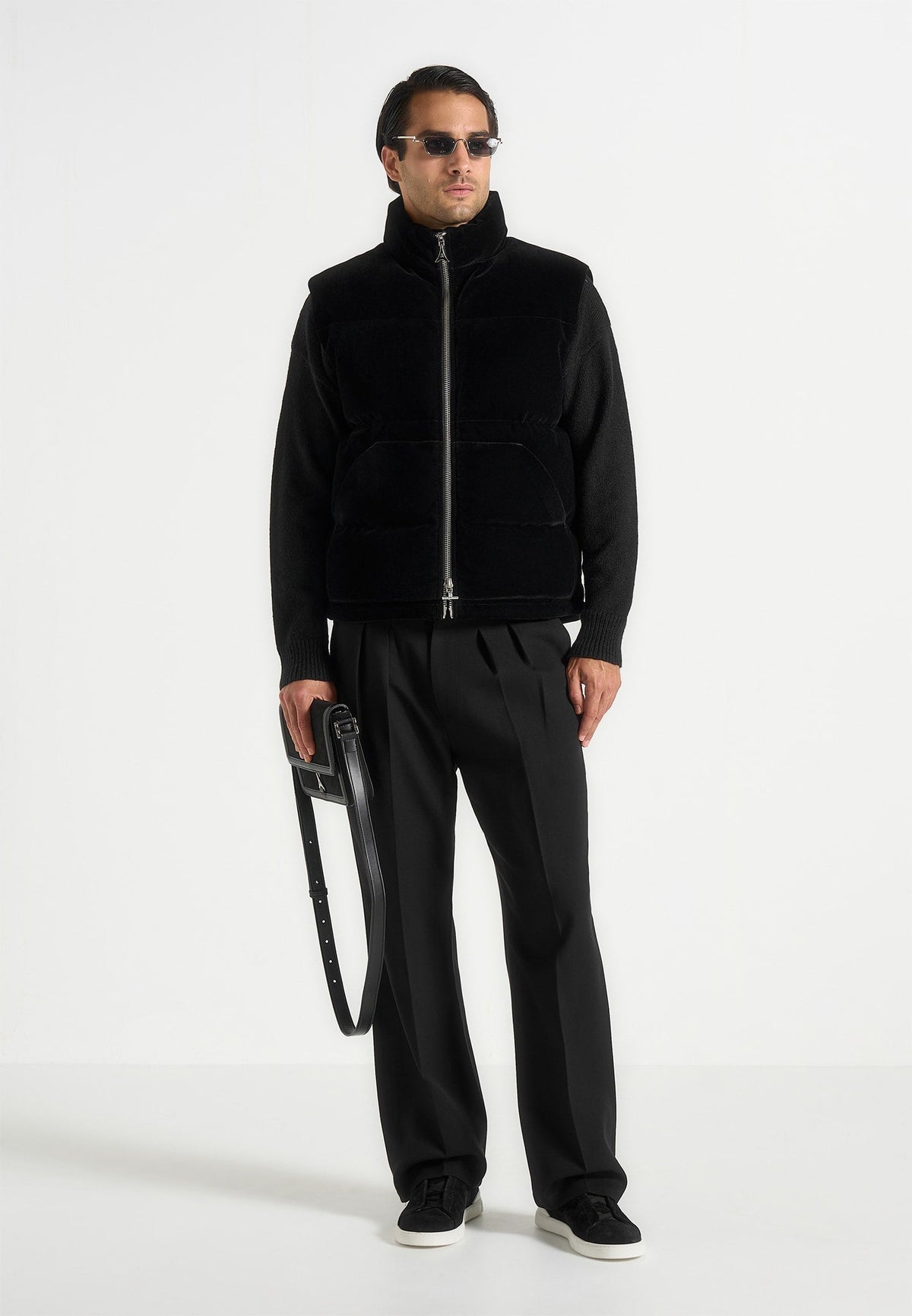 Manu - Velvet Puffer Gilet - Black