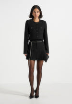 Edith - Tweed Pleated Skort With Chain - Black