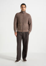 Jamie - Unisex Speckled Wool Zip Through Jacket - Taupe