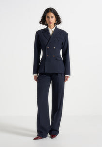 Julie - Pinstripe Twin Pleat Tailored Trousers - Navy