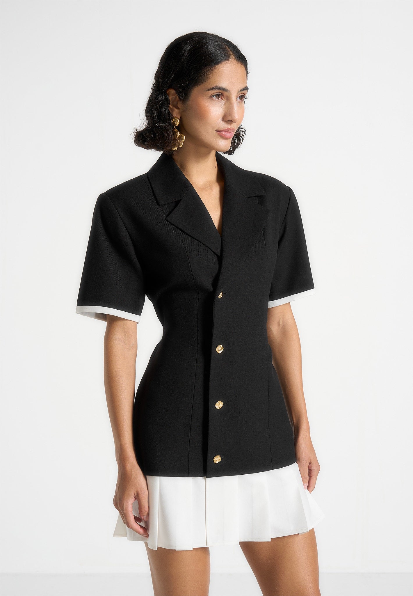 baya-tailored-cinch-waist-pleated-blazer-dress-black 