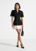 baya-tailored-cinch-waist-pleated-blazer-dress-black