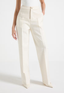 Blanche - Leather Panel Tailored Trousers - Cream