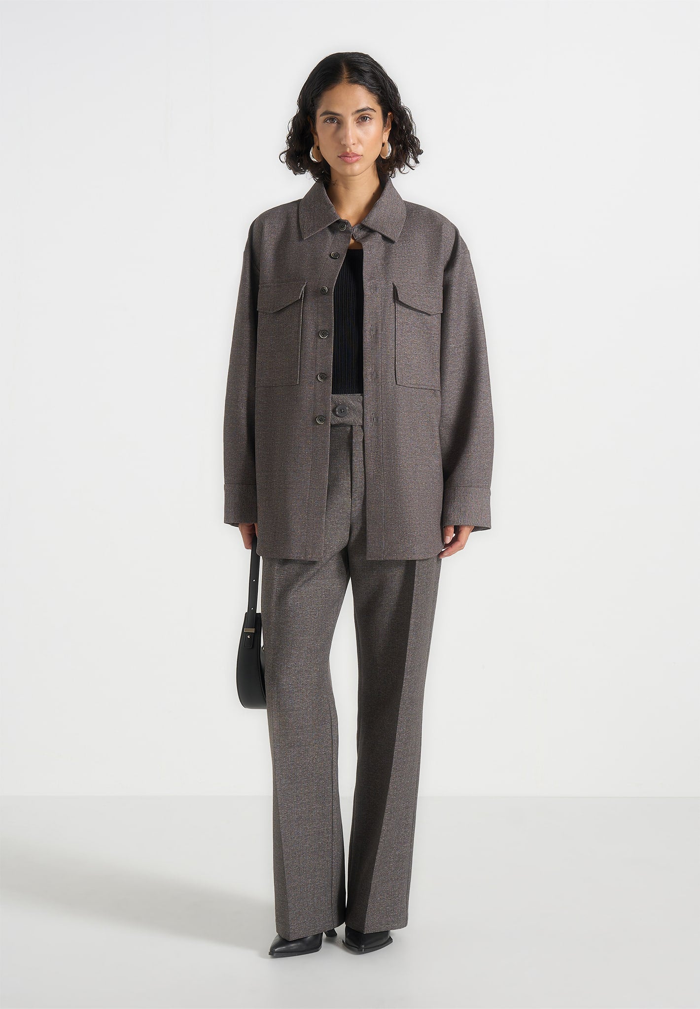 Joy - Tailored Oversized Shirt - Grey Marl 