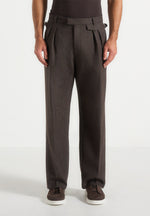 Pierre - Relaxed Fit Melange Pleated Tailored Trousers - Brown