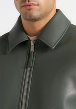 Yves - Minimal Leather Jacket - Olive
