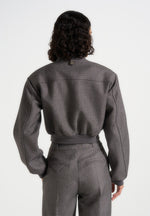 Monique - Tailored Wide Shoulder Bomber Jacket - Grey Speckle