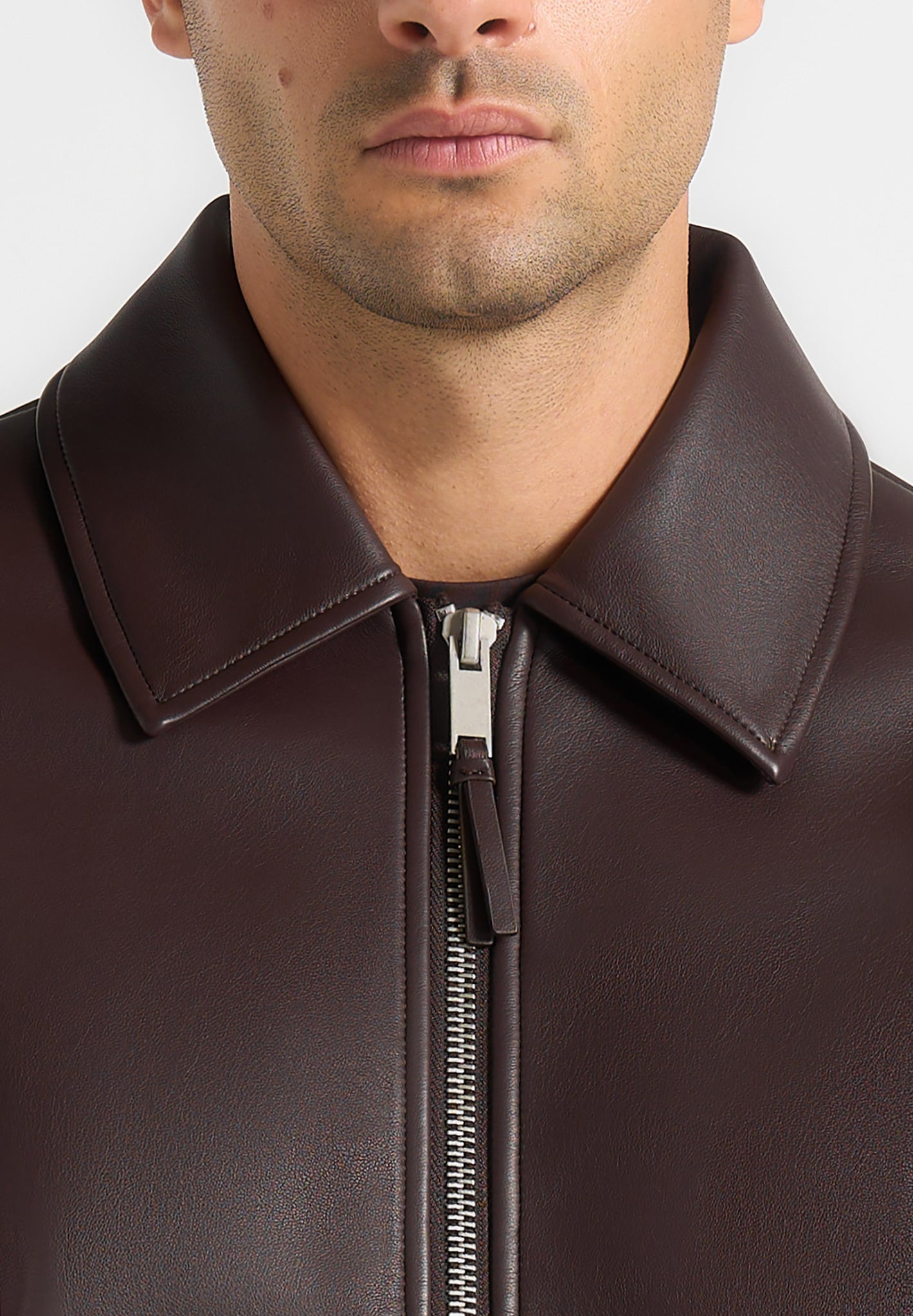 Yves - Minimal Leather Jacket - Brown