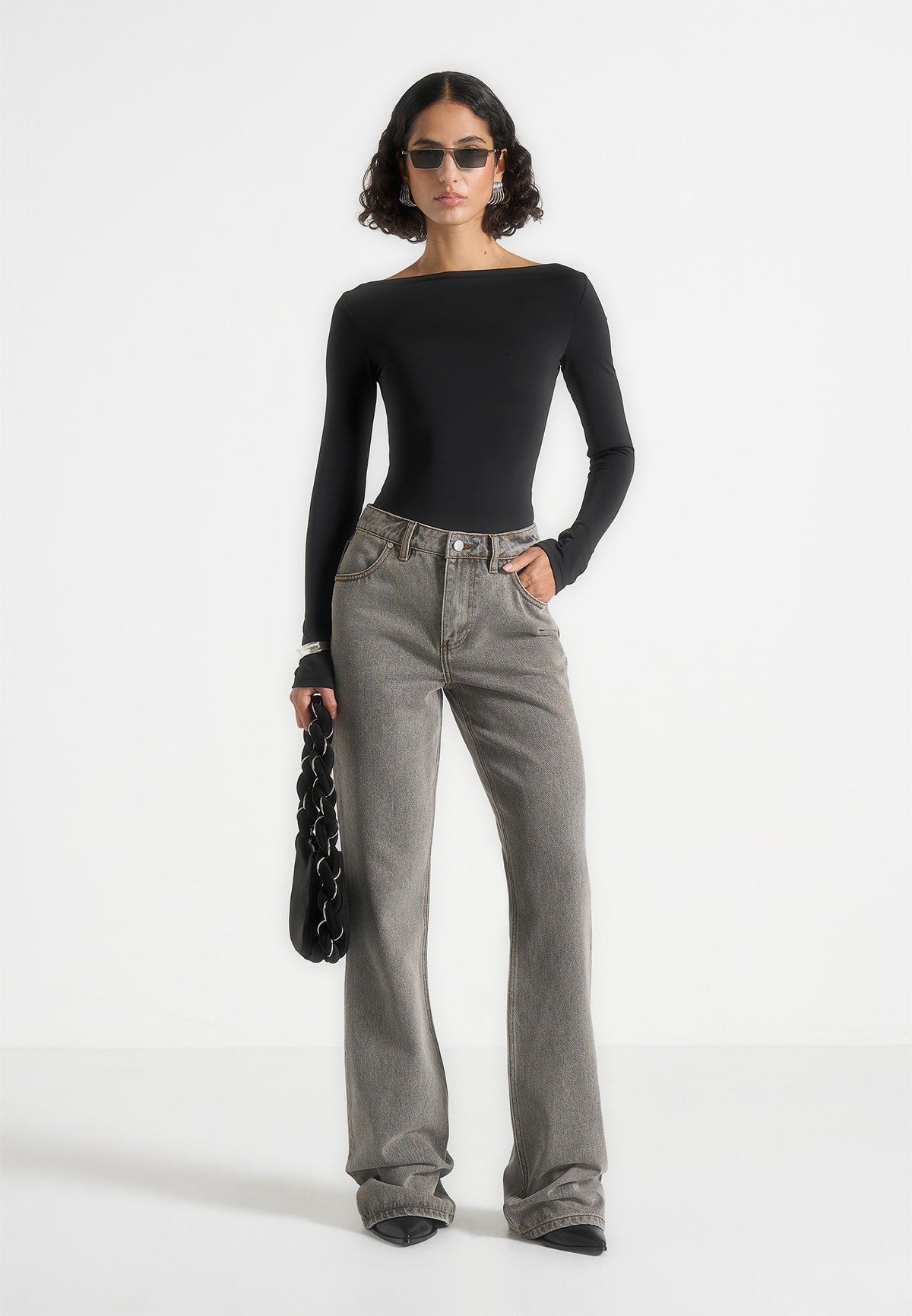 Abbie - Stacked Fit And Flare Jeans - Light Grey