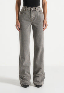 Abbie - Stacked Fit And Flare Jeans - Light Grey