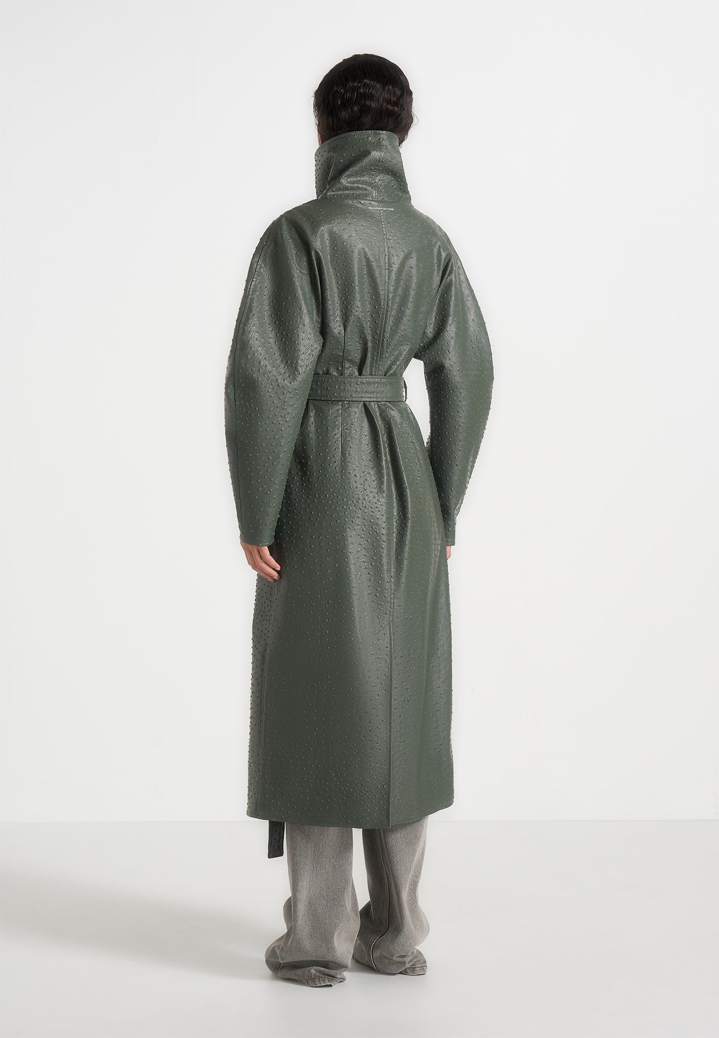 leyna-ostrich-hourglass-belted-coat-olive