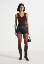 Elina - Denim Mini Shorts With Chain - Indigo
