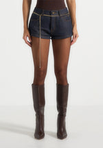 Elina - Denim Mini Shorts With Chain - Indigo