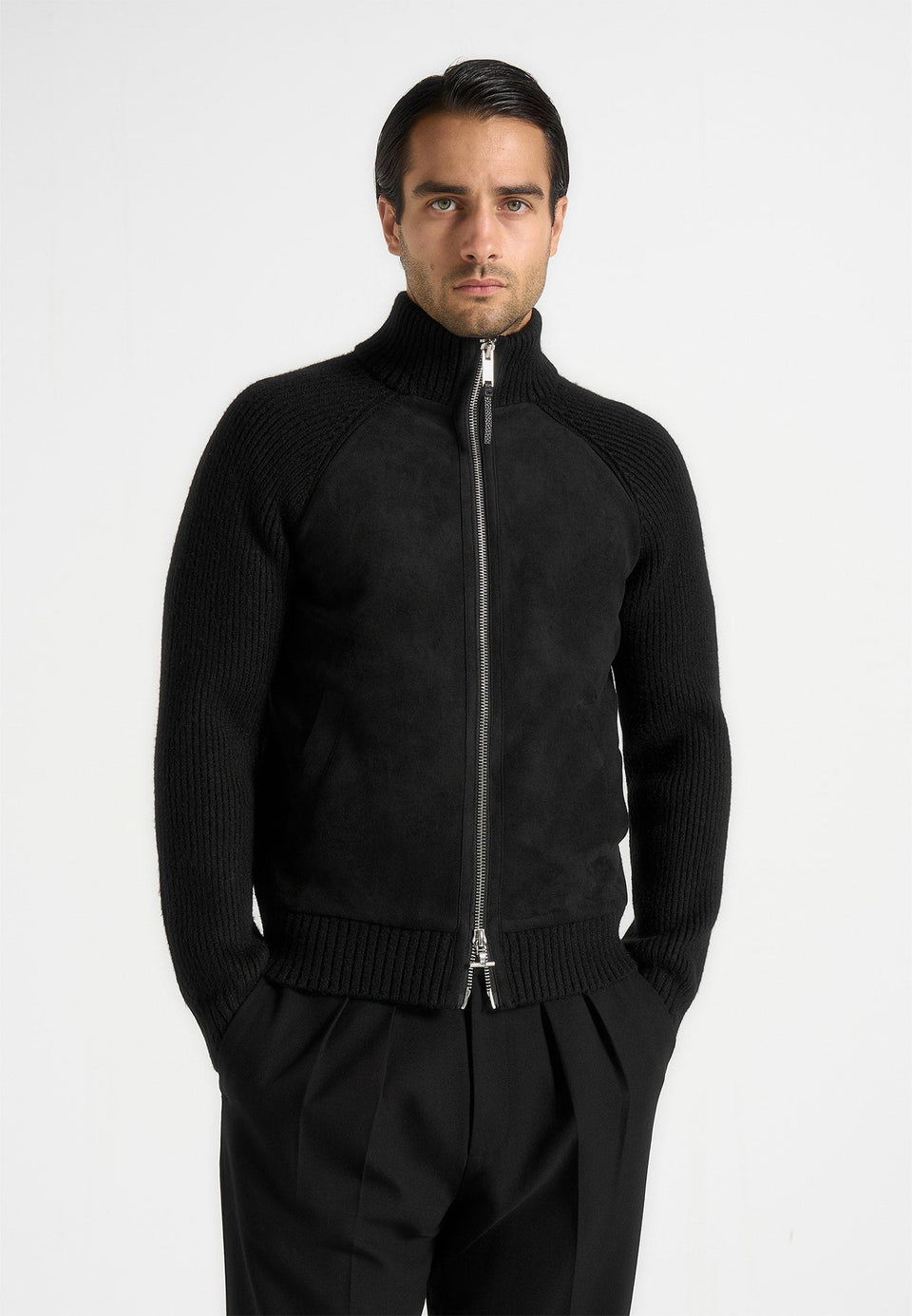 rami-suede-knit-jacket-black