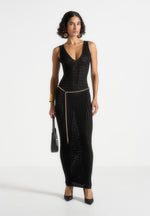 myriam-pointelle-plunge-midaxi-dress-with-chain-black