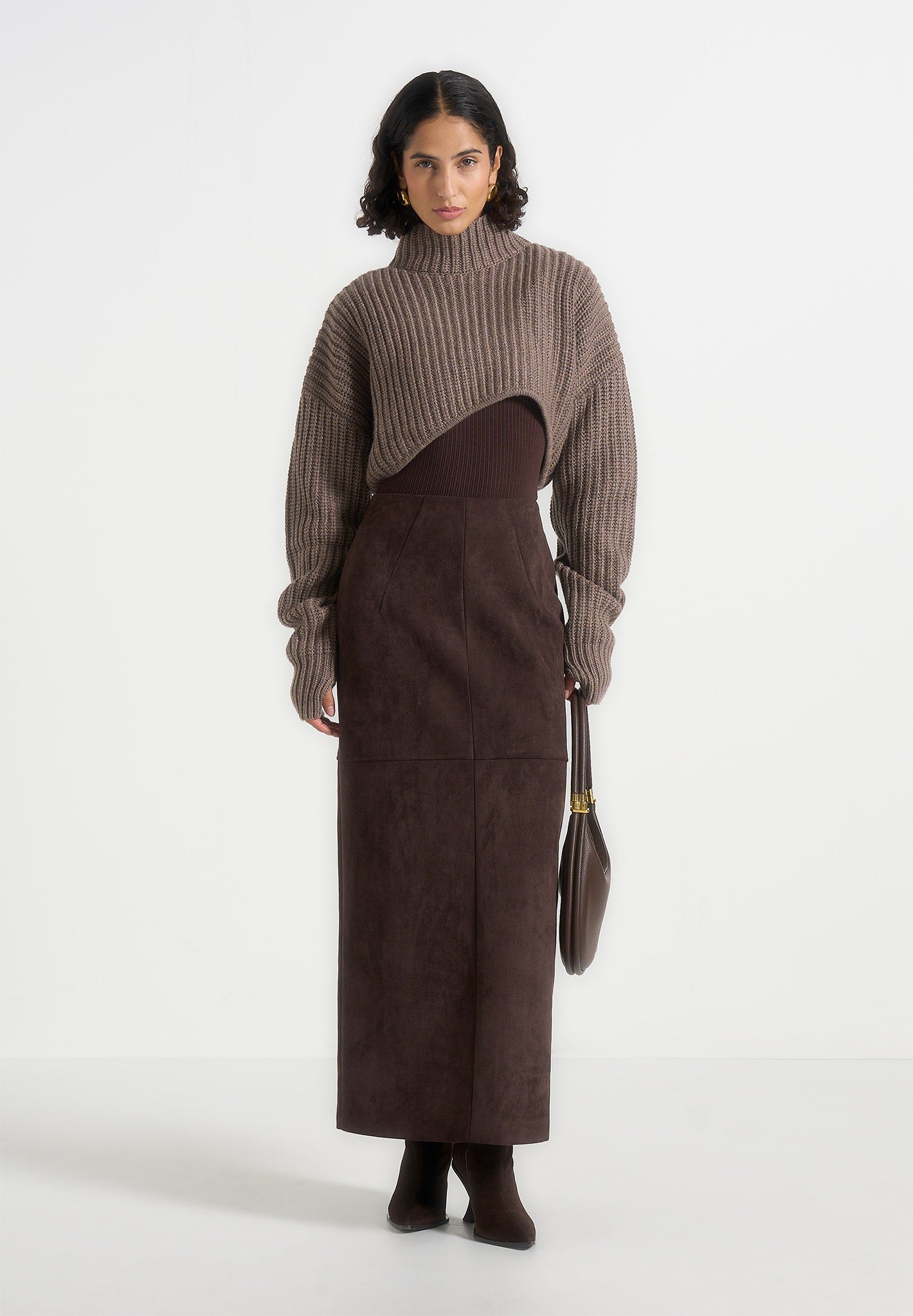 Celie - Suede Maxi Skirt - Brown 