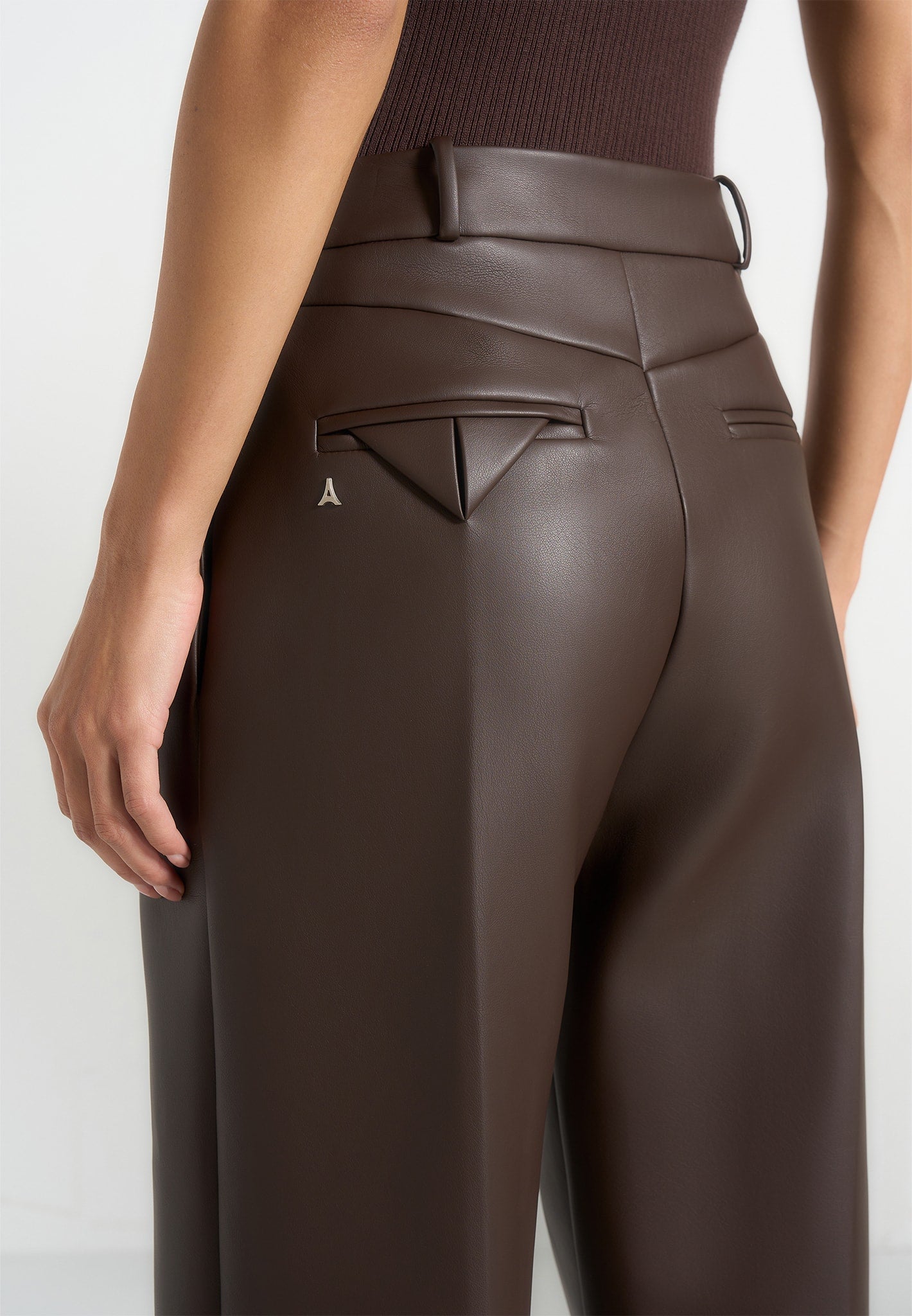 Julie - Leather Twin Pleat Trousers - Brown