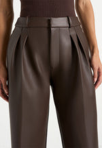 Julie - Leather Twin Pleat Trousers - Brown