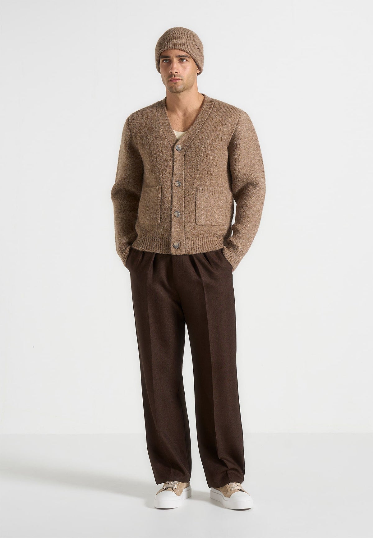 KW002 - Wool Knit Cardigan - Taupe