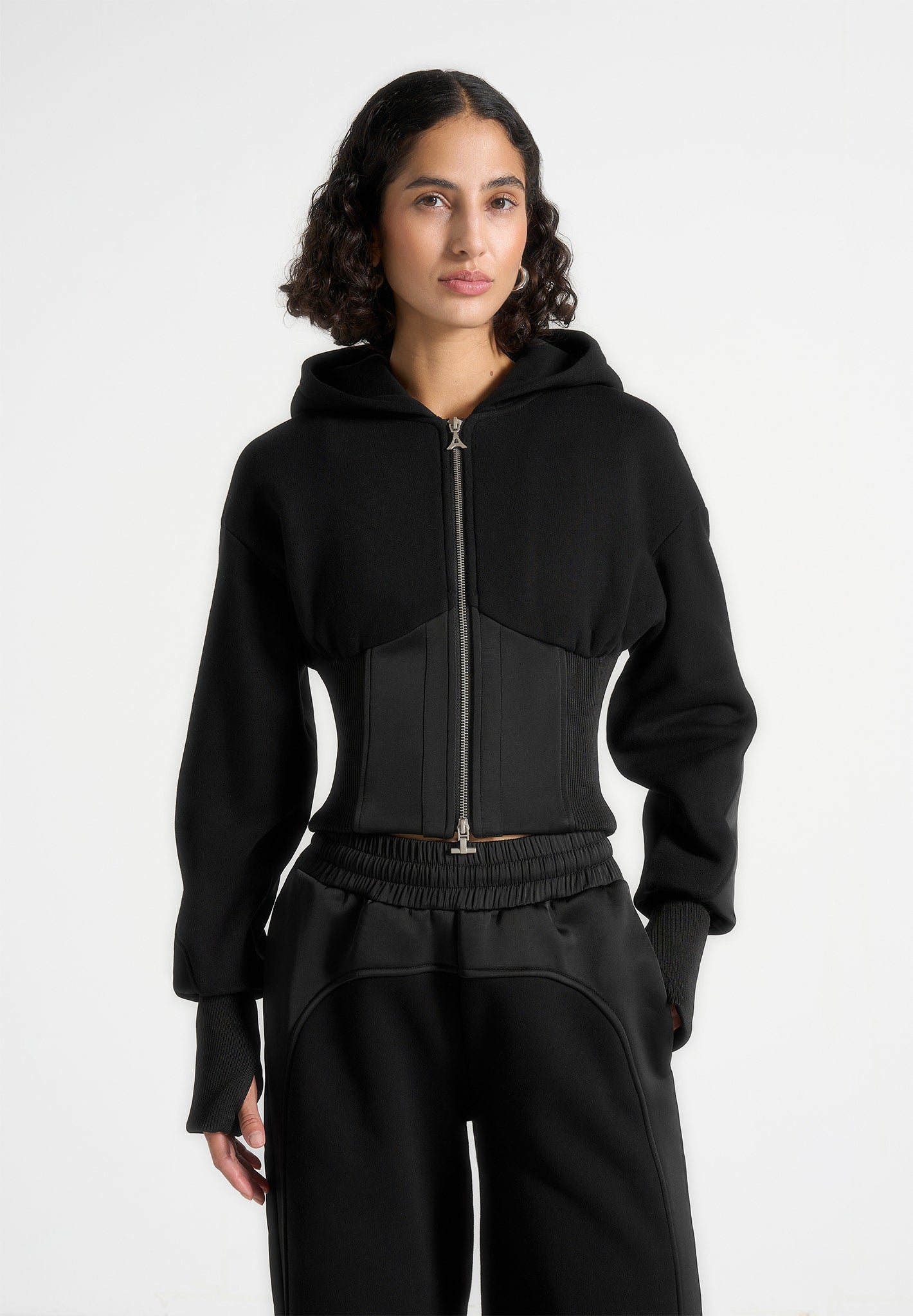 brune-corset-jersey-and-satin-zip-hoodie-black 