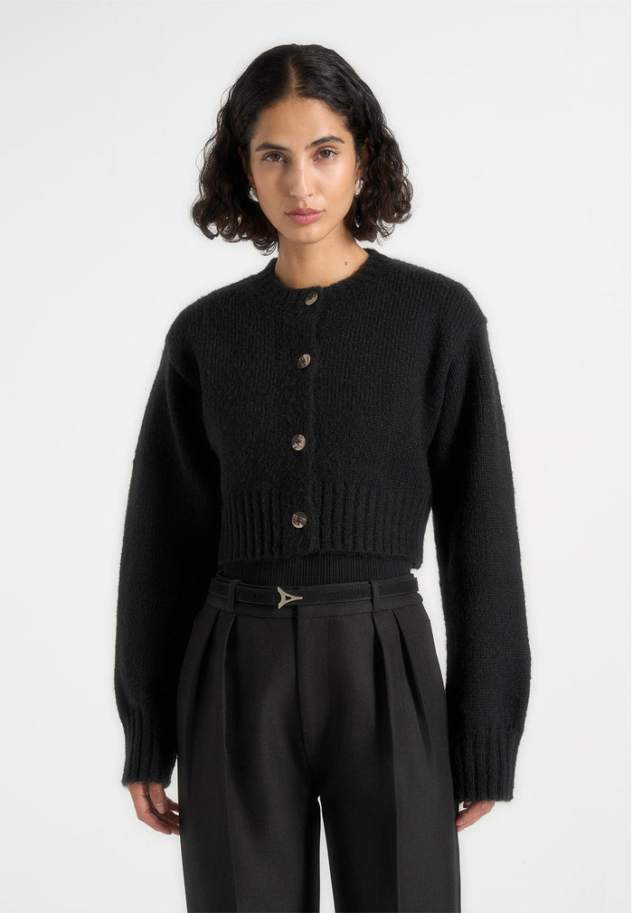 Caren - Brushed Wool Knit Cardigan - Black
