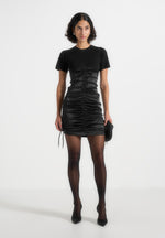ruched-satin-t-shirt-dress-black