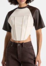 juline-leather-corset-t-shirt-cream-brown