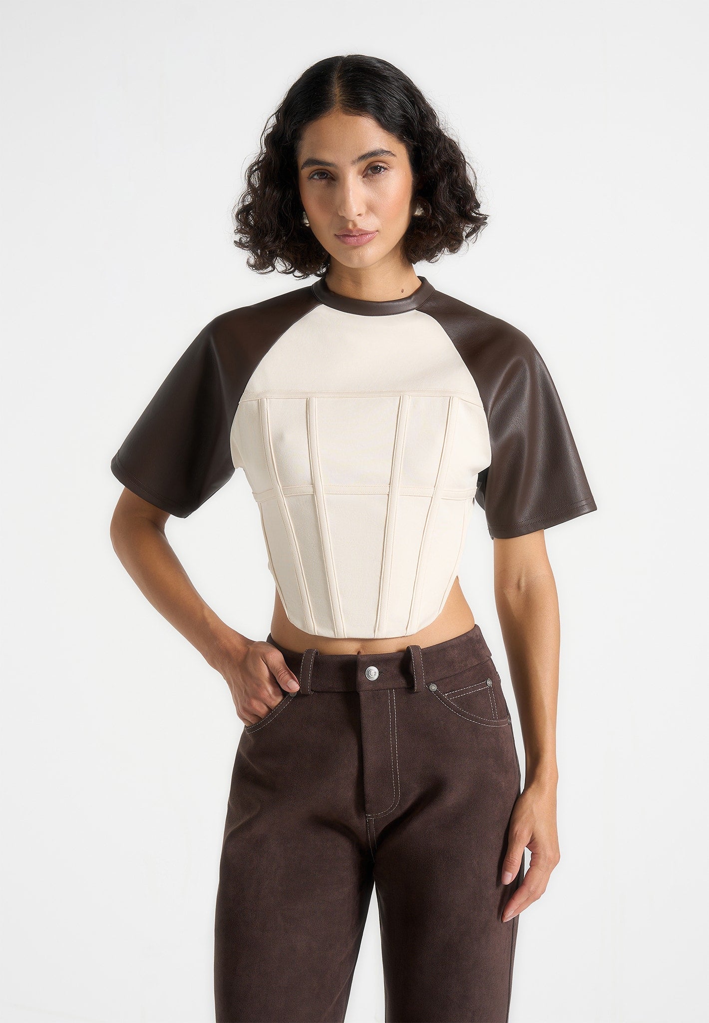 juline-leather-corset-t-shirt-cream-brown 
