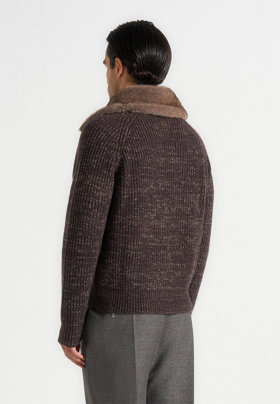 ariel-unisex-plush-collar-speckled-knit-jacket-brown