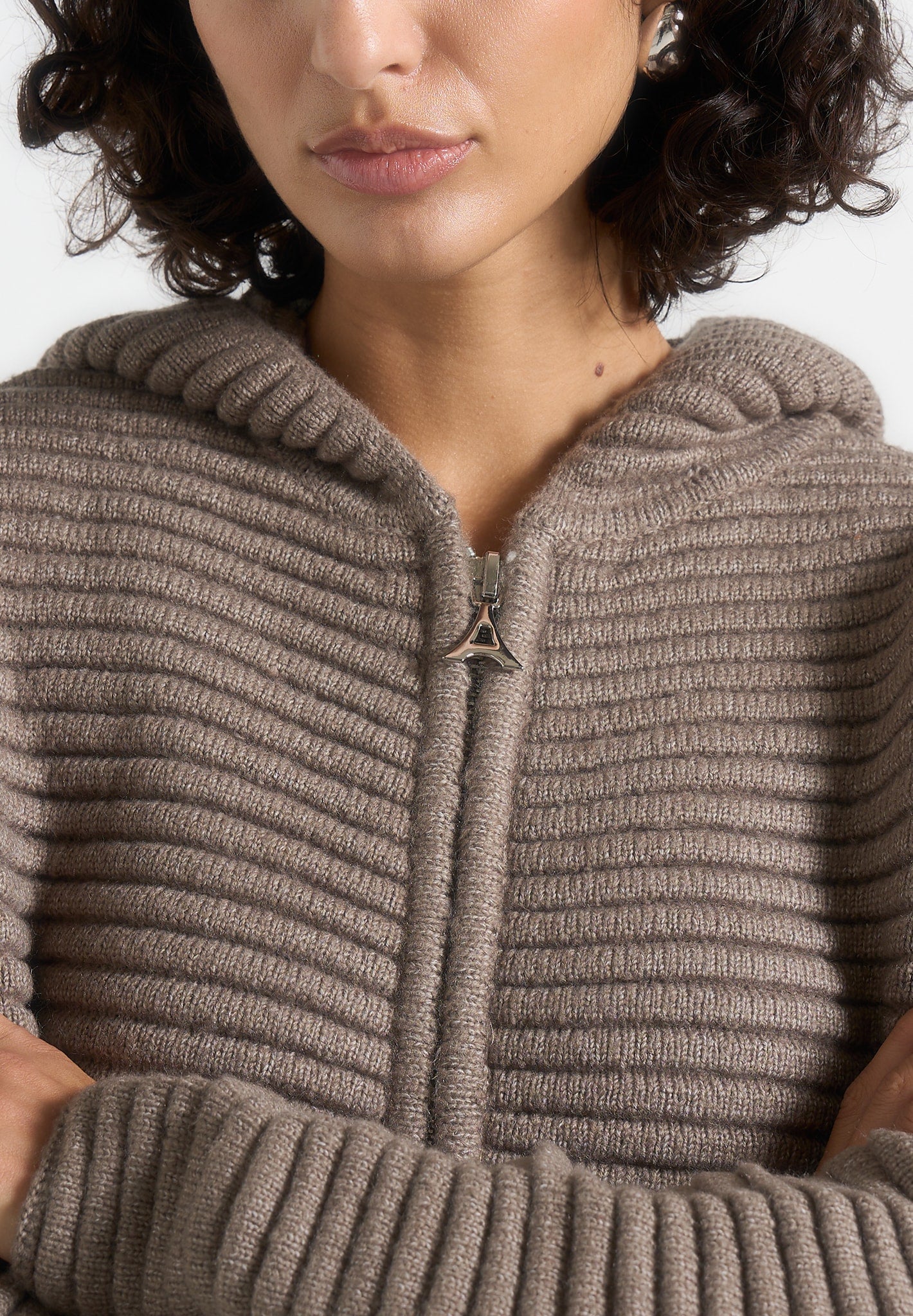 Eden - Unisex Ribbed Knit Zip Up Hoodie - Taupe