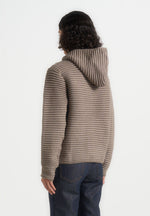 Eden - Unisex Ribbed Knit Zip Up Hoodie - Taupe