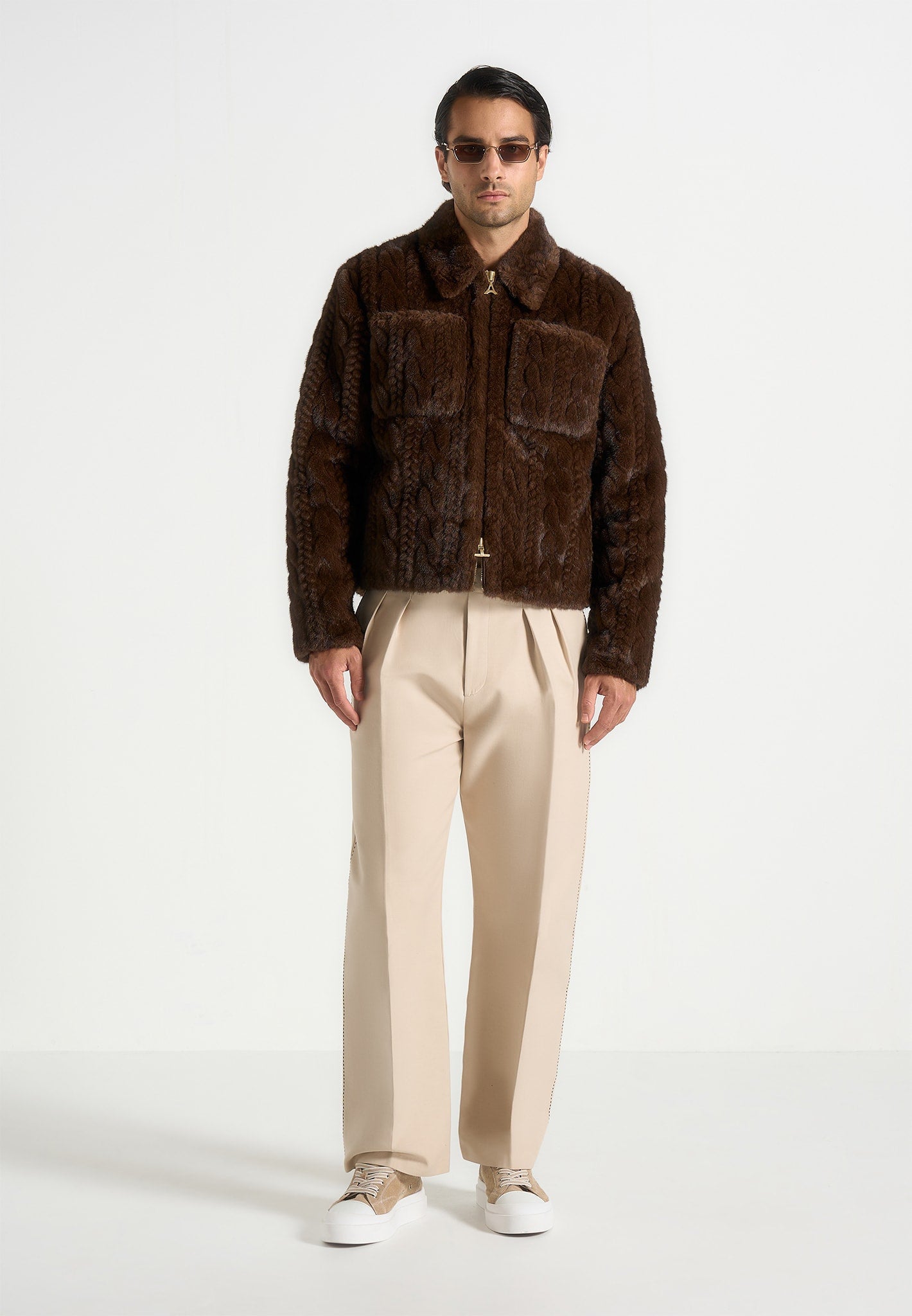 david-plush-cable-embossed-jacket-brown
